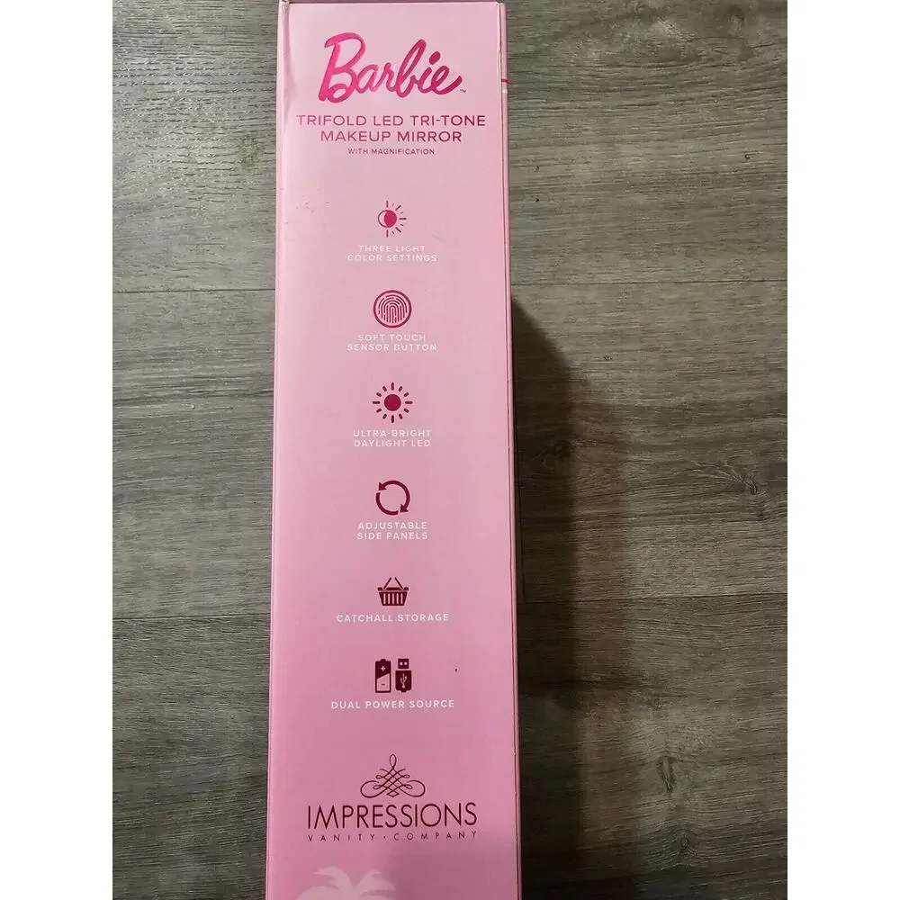 NWT Impressions Vanity Barbie LED Trifold Makeup Mirror with Magnification 3 Way